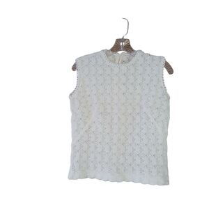 Sacony Vintage White Sleeveless Pointelle Knit Sweater Medium